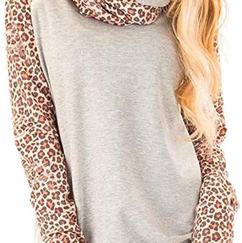 Leopard print cowl,neck sweatshirt - Picture 1 of 10